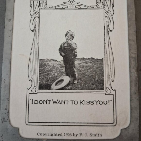 RARE 1906 Postcard W/Tin Frame 3" X 4" F.J. Smith Copyrighted - Picture 3 of 6